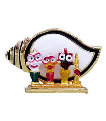 Jagannath, Balaram, Subhadra in Front of Conch- For Car Dashboard