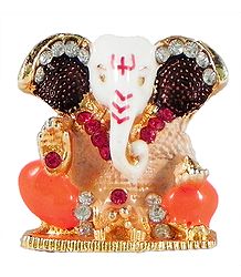 Stone Studded Metal Ganesha for Car Dashboard
