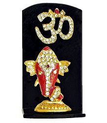 Stone Studded Ganesha with Om on Black Base