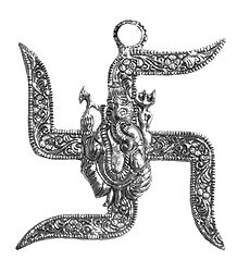Ganesha on Swastik - Metal Wall Hanging