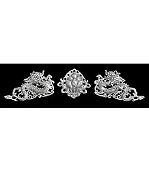 Set of 2 White Metal Dragon with Flower in the Middle - Wall Hanging