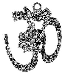 Ganesha on Om - Metal Wall Hanging