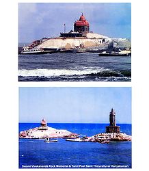 Vivekananda Rock Memorial and Thiruvalluvar Statue at Kanyakumari - Set of 2 Laminated Poster