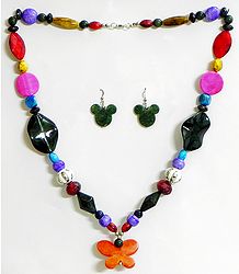 Multicolor Bead Necklace with Earrings