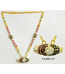 Bead Necklace with Faux Garnet and Emerald Studded Pendant
