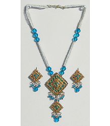 White and Blue Bead and Stone Studded Necklace