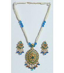 White and blue Bead and Stone Studded Necklace