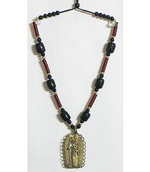 Beaded Tibetan Necklace with Dhokra Lakshmi Pendant