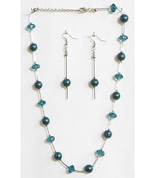 Dark Cyan Bead Necklace Set