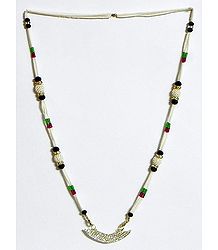 Bead Necklace with Zirconia Studded Pendant