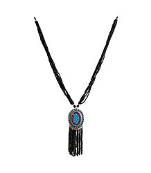 Midnight Elegance - Black and Blue Bead Necklace