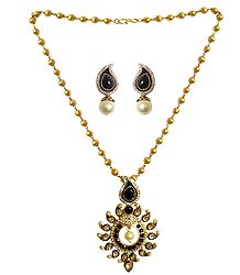 Gold Plated Bead Necklace with Earrings