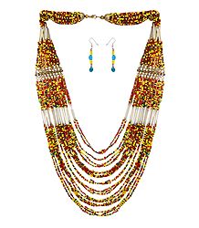 Multicolor Stone Bead Tibetan Necklace and Earrings
