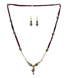 Multicolor Beaded Necklace with Pendant and Earrings