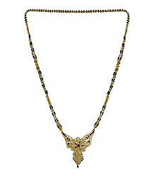 Black Beaded and Gold Plated Mangalsutra with Stone Studded Pendant
