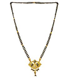 Black Bead and Gold Plated Mangalsutra with Pendant
