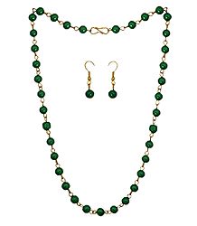 Green Bead Necklace with Earrings