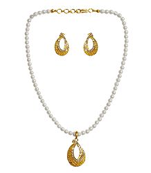 White Stone Studded Party Necklace with Earrings