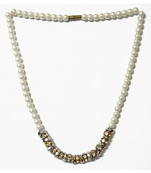 Faux Pearl, Crystal Bead and White Stone Studded Necklace with Earrings