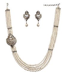 White Stone Studded and Beaded Necklace Set