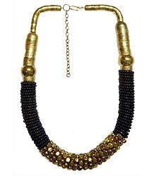 Black Glass with Brass Bead Necklace