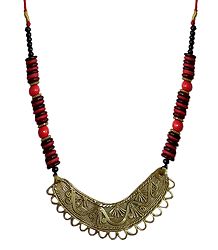 Bead Necklace with Brass Dokra Pendant