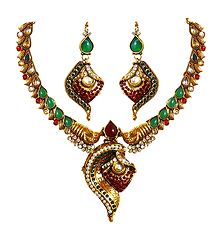 Stone Studded Necklace with Earrings
