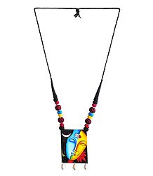 Adjustable Necklace with Hand Painted Ardhanarishwara Face on Cardboard Pendant