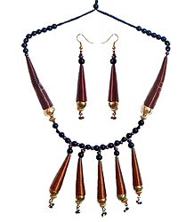Copper Wire with Black Cord Necklace and Earrings