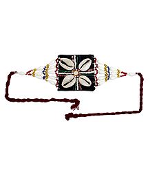 Multicolor Beaded Armlet with Cowrie on Black Cloth
