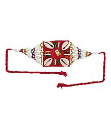 Multicolor Beaded Armlet with Cowrie on Red Cloth