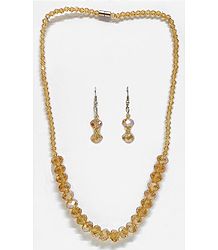 Light Brown Crystal Bead Necklace with Earrings
