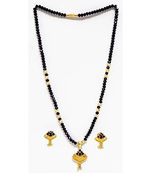 Black Crystal and Gold Plated necklace with Earrings
