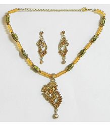 Rust Color Bead and Stone Studded Necklace with Earrings