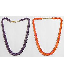 Dark Purple and Dark Saffron  Crystal Bead Necklace