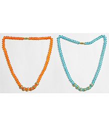 Saffron and Cyan Blue Crystal Bead Necklace