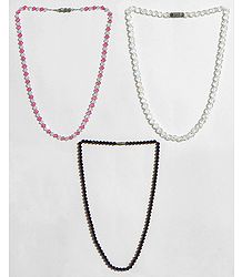 Pink with White, White and Maroon Crystal Bead Necklace