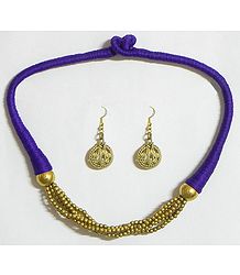 Dhokra Necklace Set with Purple Threaded Cord