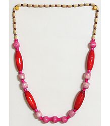 Divine Femininity - Dark Pink and Dark Red Wooden Bead Necklace