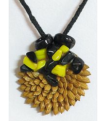 Round Pendant with Rice Grains and Stone Beads