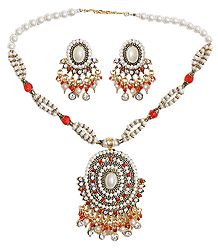 Faux Pearl Necklace with Earrings