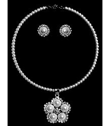 Faux Pearl Bead and Zirconia Necklace Set
