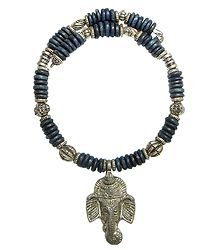 Grey and Silver Wheel Bead Spring Necklace 
