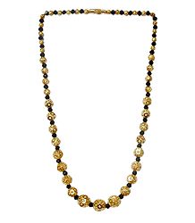 Black Crystal with Gold Plated Bead Necklace
