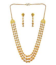 Gold Plated 3 Layer Necklace with Earrings