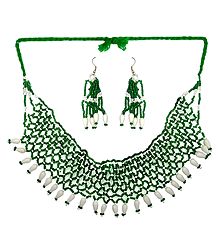 Green with White Bead Necklace and Earrings