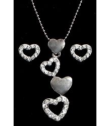 White Stone Studded Necklace with Earrings