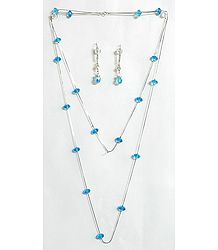 Cyan Blue Crystal Bead Necklace Set