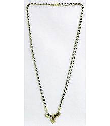 Black Beaded and Gold Plated Mangalsutra with Stone Studded Pendant