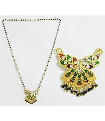 Black Beaded Mangalsutra with Stone Studded Pendant